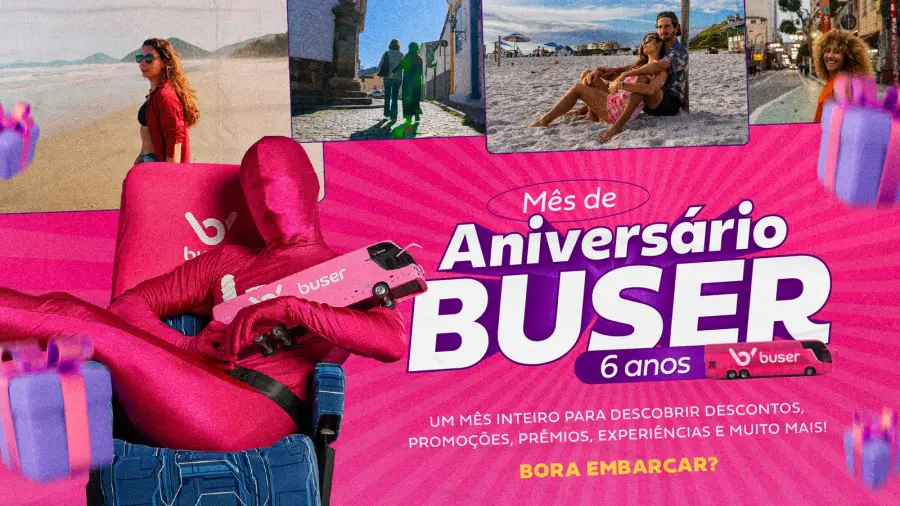Quer promoção? No aniversário da Buser, vamos te levar para viajar com tudo pago