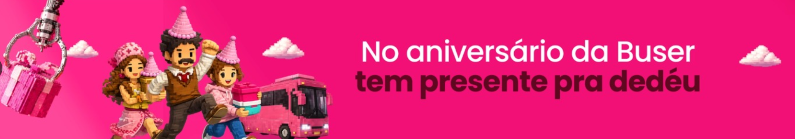 Arte da campanha de aniversário de 9 anos da Buser